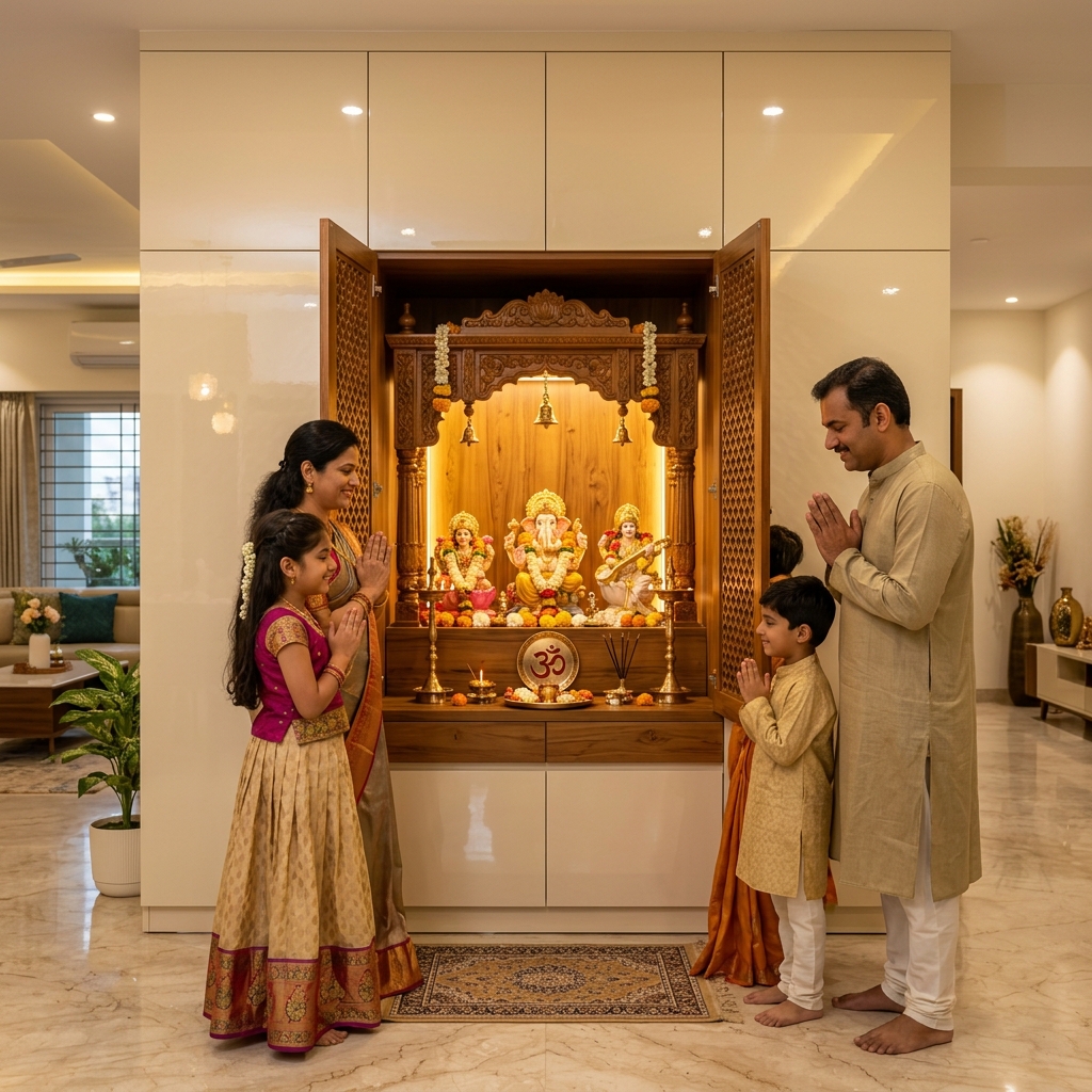 Pooja Room with High-Gloss Acrylic